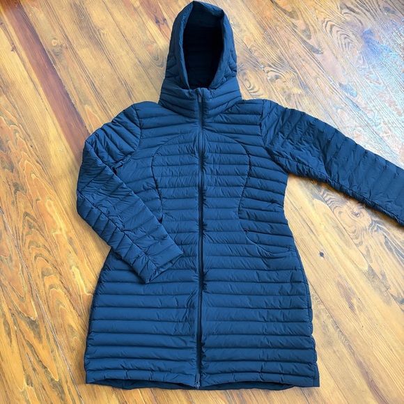 Lululemon Pack It Down Long Jacket Black Goose Down Removable Hood size 12 - Picture 1 of 16